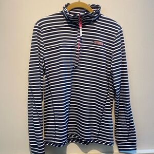 Vineyard Vines small Shep Shirt. Navy blue and white striped.1/4 zip.